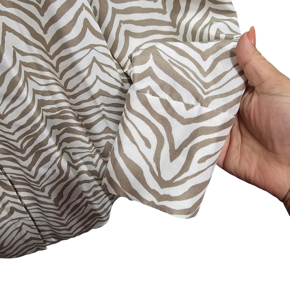 Lafayette 148 - Tan & Cream Zebra Print Button Front Long Sleeves Blouse Size S - Picture 4 of 10